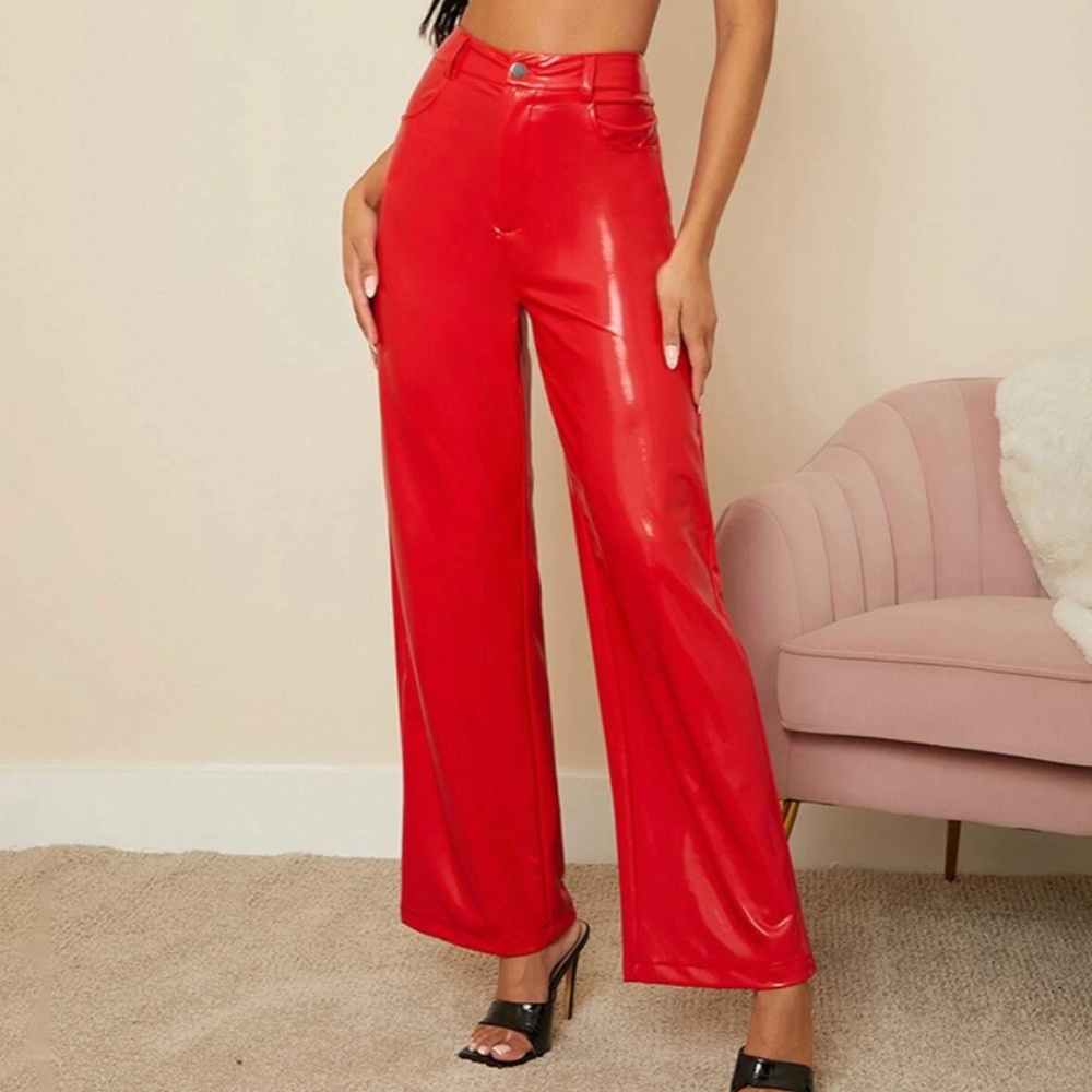 SHEIN BAE High Waist Straight PU Leather Pants